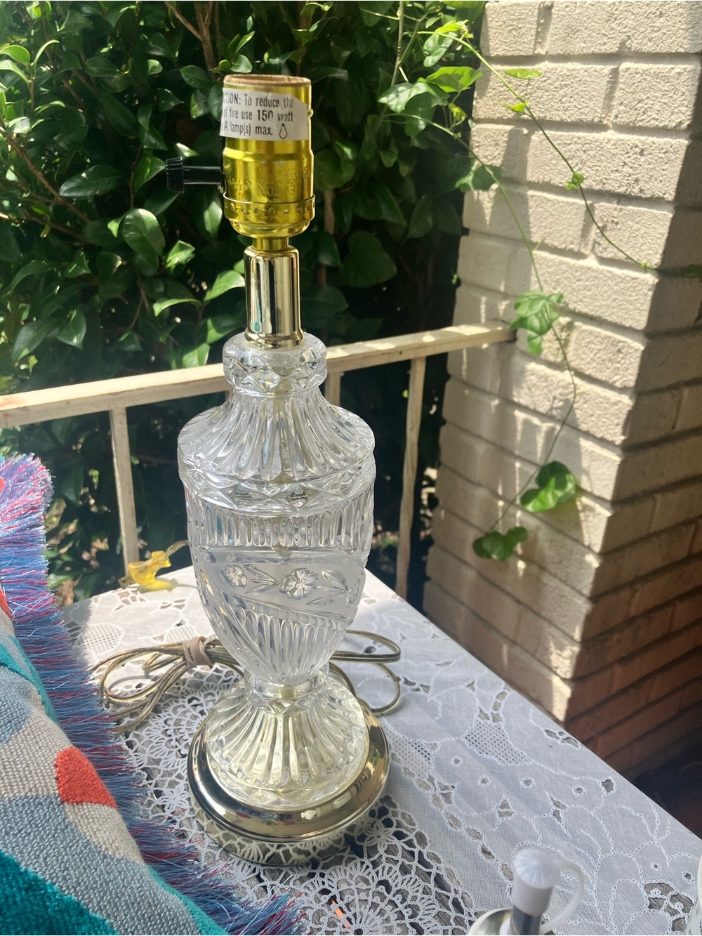 Vintage mid-century 1950’s-1970’s cut glass or crystal lamp with brass accents